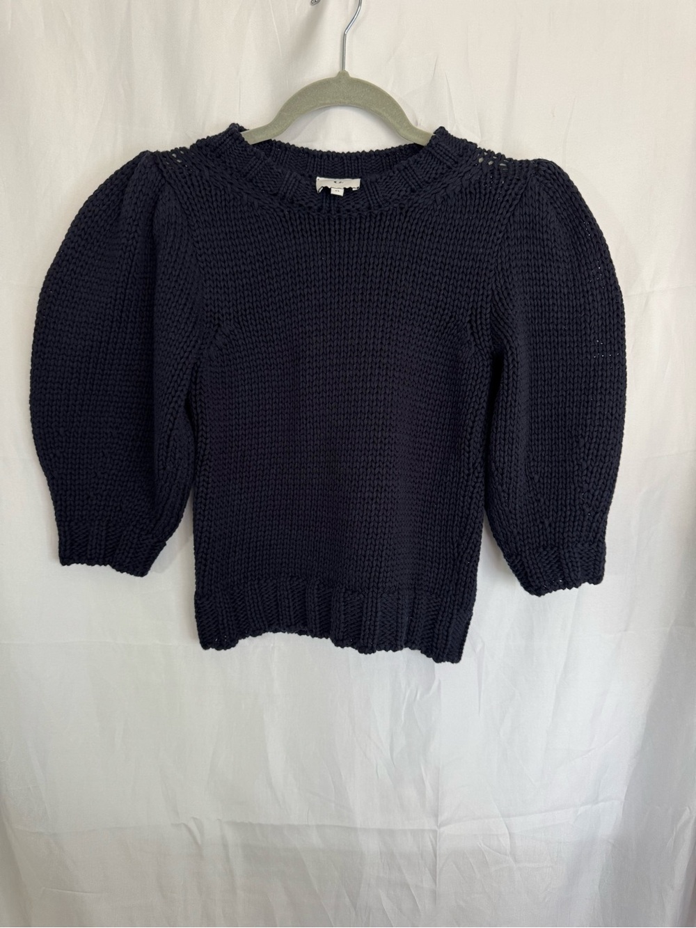 G. Label by Goop Puff Sleeve Cotton Knit Sweater - Navy - Size XS